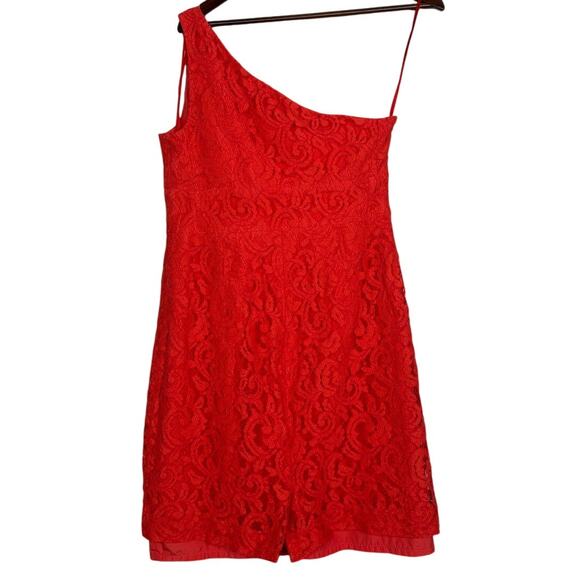 J. Crew Alexa One Shoulder Style Texture Laced Mini Dress Back Slit 12 Poppy Red - Picture 5 of 16